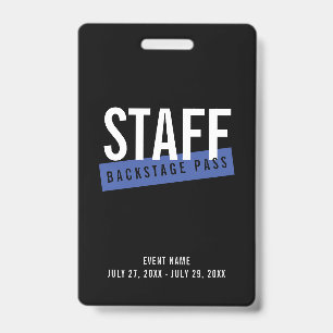 Schwarzes blaues Mitarbeiter-Backstage-Pass Custom Ausweis