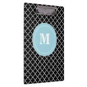 Schwarzes blaues Quatrefoil Monogramm-Klemmbrett Klemmbrett (Rechts)