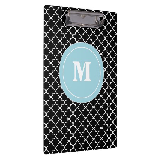 Schwarzes blaues Quatrefoil Monogramm-Klemmbrett Klemmbrett (Rechts)