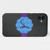 Schwarzes blaues Rosenmonogramm Case-Mate iPhone Hülle (Rückseite (Horizontal))