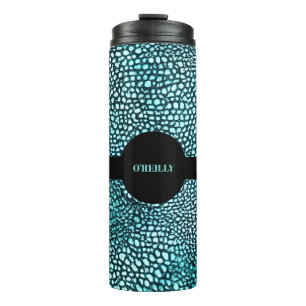 Schwarzes blaues Tierdruckmuster Modernes Monogram Thermosbecher