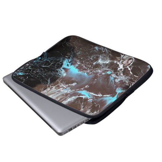 Schwarzes blaues Weiß gemarmortes Farbenmuster Laptopschutzhülle (Vorne Knopf)