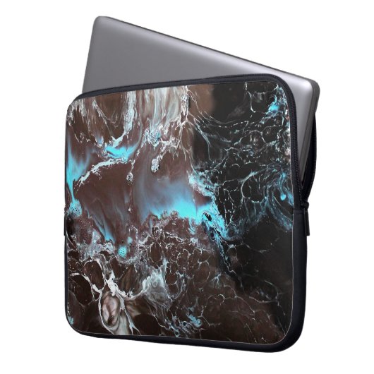 Schwarzes blaues Weiß gemarmortes Farbenmuster Laptopschutzhülle (Vorderseite Links)