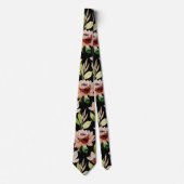 Schwarzes Blossom Wasserfarbenes Blumenmuster Krawatte (Vorderseite)