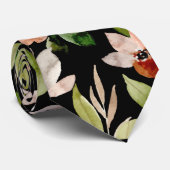 Schwarzes Blossom Wasserfarbenes Blumenmuster Krawatte (Gerollt)