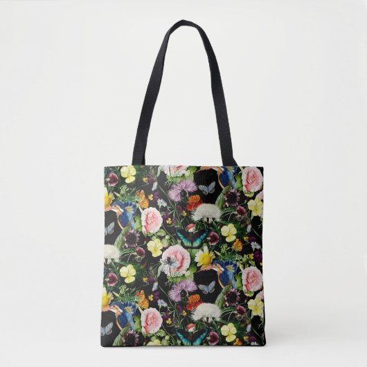 Schwarzes Blumen-EDEN-Muster Tasche (Vorderseite)