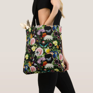 Schwarzes Blumen-EDEN-Muster Tasche