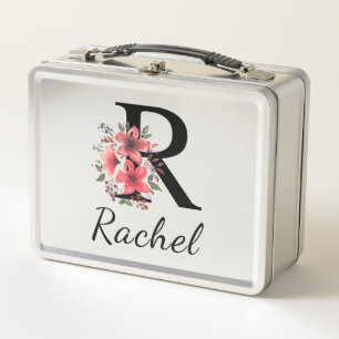 Schwarzes Blumen-Letter-R-Monogramm mit individuel Metall Brotdose