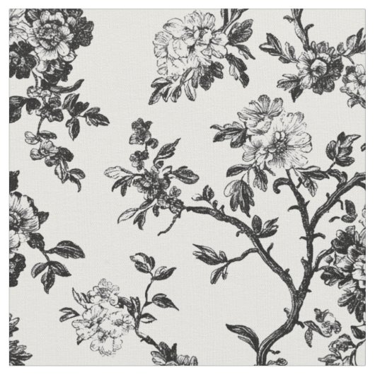 Schwarzes Blumen-Zweig-Toile-Muster Stoff (Nahaufnahme)
