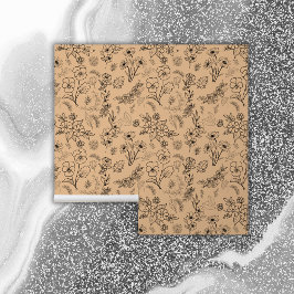 Schwarzes Blumenmuster auf Peach | Tapete