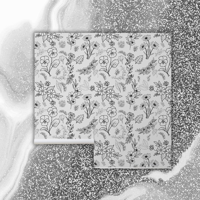 Schwarzes Blumenmuster auf Weiß | Tapete (Von Creator hochgeladen)