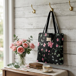 Schwarzes Blumenmuster mit rosa Blüten Trendy Klas Tasche