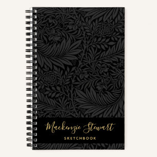 Schwarzes Blumenmuster Skizzenbuch Notizblock
