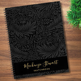 Schwarzes Blumenmuster Skizzenbuch Notizblock