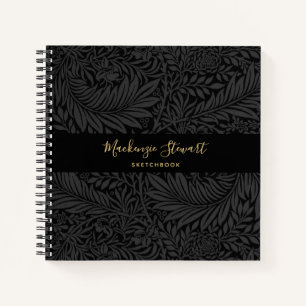 Schwarzes Blumenmuster Skizzenbuch Notizblock