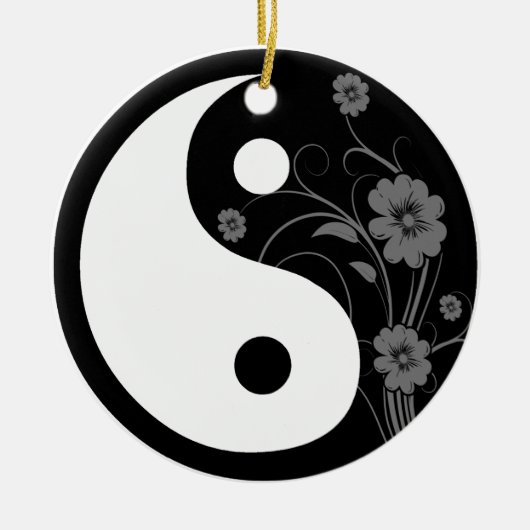 Schwarzes BlumenYin Yang Keramikornament (Vorne)