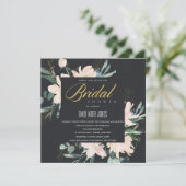 SCHWARZES BLUSFLORALLES WASSERFARBENES BRAUTPARTY EINLADUNG (Stehend Vorderseite)