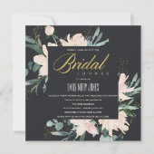 SCHWARZES BLUSFLORALLES WASSERFARBENES BRAUTPARTY EINLADUNG (Vorderseite)