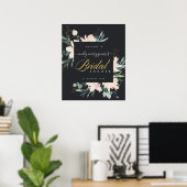 SCHWARZES BLUSH FLORA WATERCOLOR BRAUTPARTY WILLKO POSTER (Heimbüro)