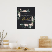 SCHWARZES BLUSH FLORA WATERCOLOR BRAUTPARTY WILLKO POSTER (Küche)