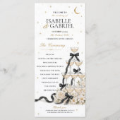 Schwarzes Bogen Champagner-Turm Hochzeitsprogramm  Menükarte (Vorderseite)