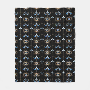 Schwarzes Bohemien-Retro-Böser-Blick-Muster Fleecedecke