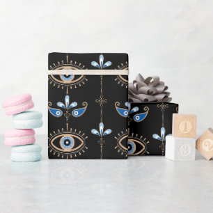 Schwarzes Bohemien-Retro-Böser-Blick-Muster Geschenkpapier