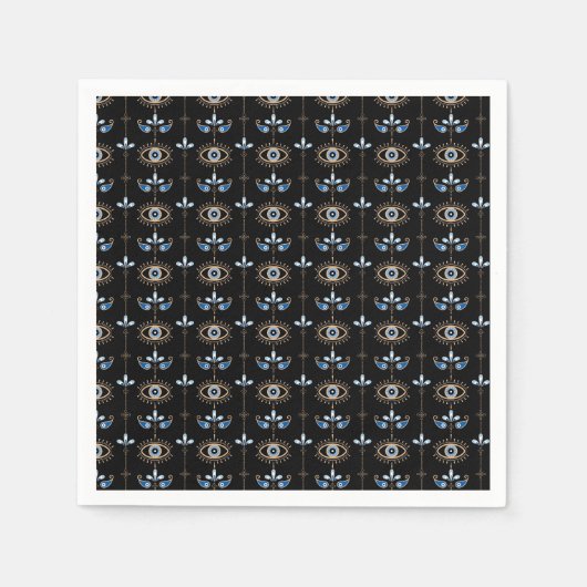 Schwarzes Bohemien-Retro-Böser-Blick-Muster Serviette (Vorderseite)