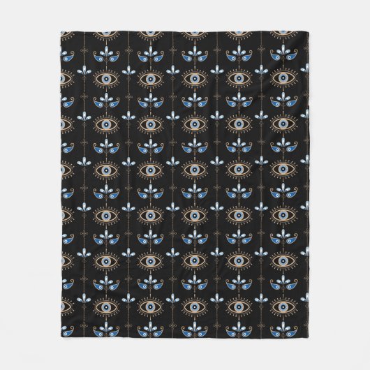 Schwarzes Böhmisches Retro-böses Augenmuster Fleecedecke (Vorderseite)