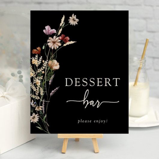 Schwarzes Boho-Blumen-Dessertposter Poster