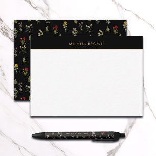 Schwarzes Boho-Chic-Wildblumenmuster Mitteilungskarte
