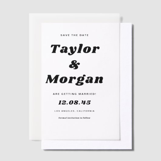 Schwarzes Bold Retro-Script Save the Date Pergament Einladungen (Versetzt)