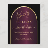 Schwarzes Bordeaux 60. Geburtstagsbudget Save the Flyer (Vorne)