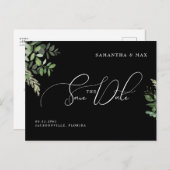 Schwarzes botanisches Elegantes Foto Save the Date Postkarte (Vorne/Hinten)