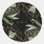 Schwarzes botanisches Eukalyptus-Grünes Smaragdmon Runder Aufkleber (Vorderseite)