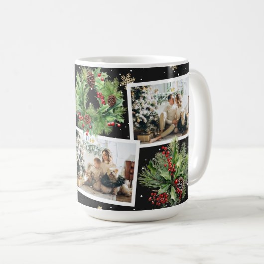 Schwarzes botanisches Foto Collage Weihnachten Kaffeetasse (VorderseiteRechts)