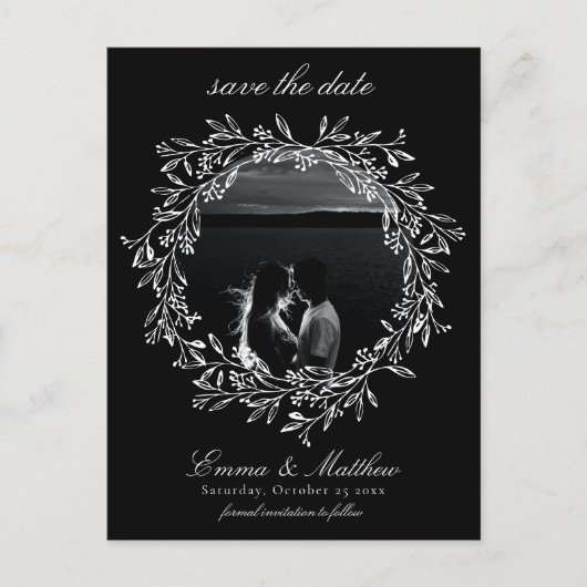 Schwarzes botanisches Gotisches Kraut Save the Dat Postkarte (Vorderseite)