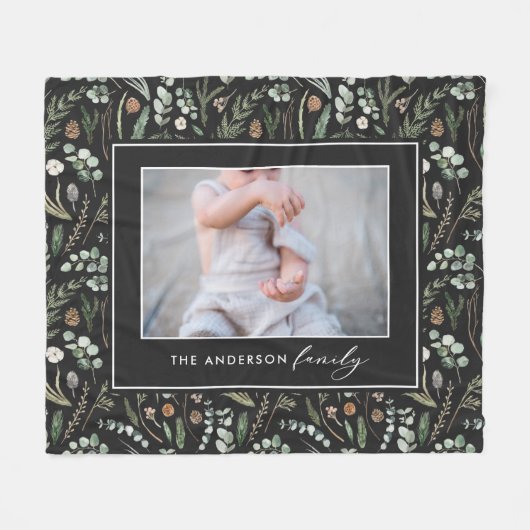 Schwarzes botanisches, modernes Foto Fleecedecke (Vorderseite (Horizontal))