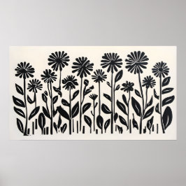 Schwarzes Botanisches Poster - Moderne Blumenkunst