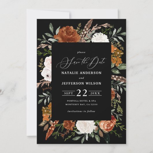 Schwarzes botanisches rustikales Foto Save the Dat Date (Vorderseite)