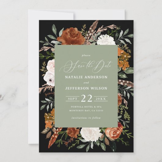 Schwarzes botanisches rustikales Foto Save the Dat Save The Date (Vorderseite)