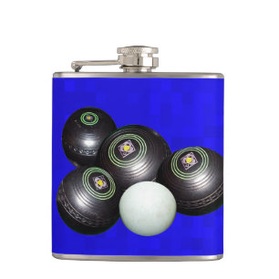 Schwarzes Bowling auf Blau, Flachmann