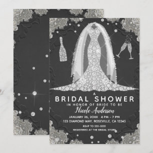 Schwarzes Brautkleid mit Spitze für die Hochzeit Einladung
