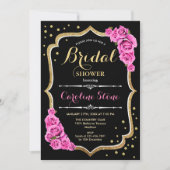 Schwarzes Brautparty in Blumenrosa Einladung (Vorderseite)