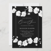 Schwarzes Brautparty mit weißer Orchidee Einladung (Vorderseite)