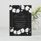 Schwarzes Brautparty mit weißer Orchidee Einladung (Stehend Vorderseite)