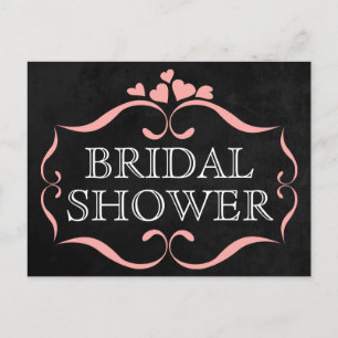 Schwarzes Brautparty - Tafel Rosa Herzen Einladungspostkarte