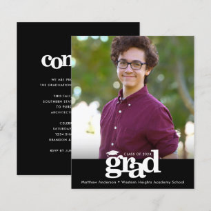 Schwarzes Budget-Foto-Abschluss-Bold-Cap-Einladung