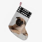 Schwarzes Buffalo Kariert Hunde Knochen Monogramm  Kleiner Weihnachtsstrumpf (Vorderansicht (hängend))