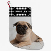 Schwarzes Buffalo Kariert Hunde Knochen Monogramm  Kleiner Weihnachtsstrumpf (Vorderseite)